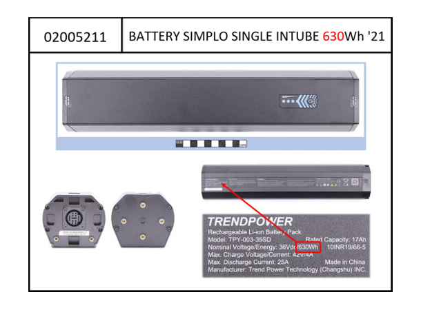 Batteri Simplo Intube 630Wh Haibike og Winora 
