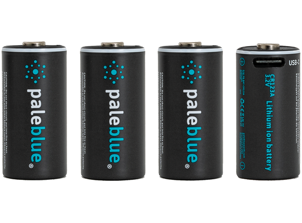 Pale Blue CR123 Rechargeable Batteries 4-Pack, including Charging Cable 