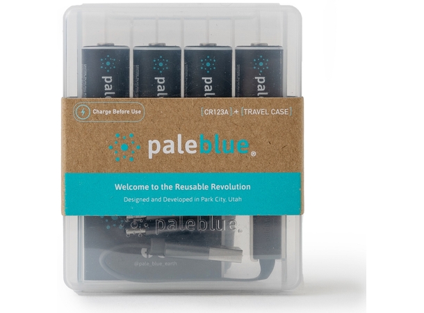 Pale Blue CR123 Rechargeable Batteries 4-Pack, including Charging Cable 