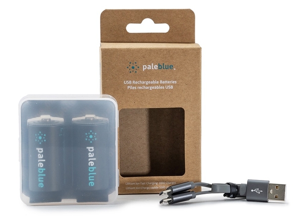 Pale Blue Li-Ion Rechargeable C Battery 2 pack of C Cell with 2x1 USB-C cable 
