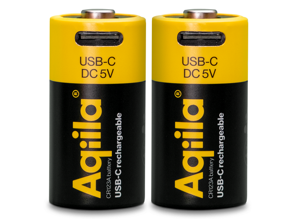 Aqiila Rechargable CR123A Battery 2-pack USB-C, Lithium, 3V/750mAh 