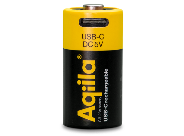 Aqiila Rechargable CR123A Battery 2-pack USB-C, Lithium, 3V/750mAh 