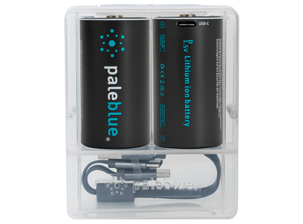Pale Blue Li-Ion Rechargeable D Battery 2 pack of Dcells with 2x1 USB-C cable 