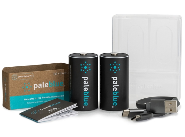 Pale Blue Li-Ion Rechargeable D Battery 2 pack of Dcells with 2x1 USB-C cable 