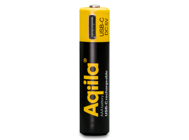 Aqiila Rechargable AAA Battery, 4-pack USB-C, Lithium, 1.5V/600mAh 
