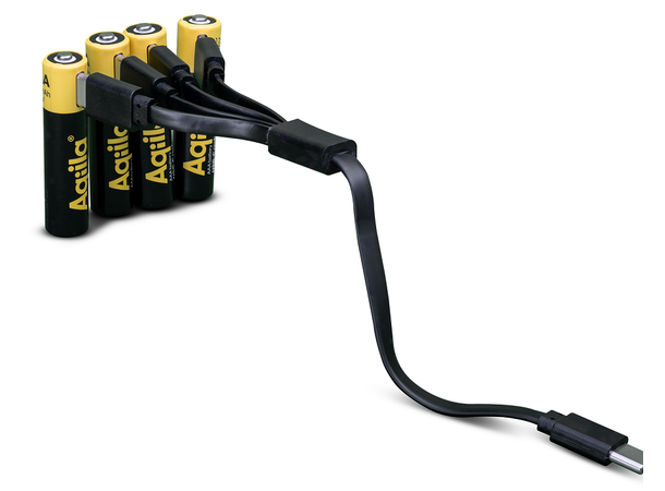 Aqiila Rechargable AAA Battery, 4-pack USB-C, Lithium, 1.5V/600mAh 