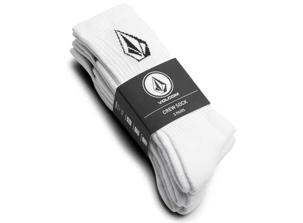 Volcom Full Stone Sock 3Pk White - One Size 