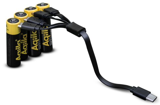 Aqiila Rechargable AA Battery, 4-pack USB-C, Lithium, 1.5V/2000mAh 