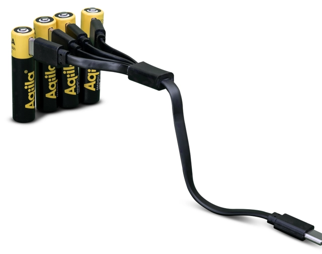 Aqiila Rechargable AAA Battery, 4-pack USB-C, Lithium, 1.5V/600mAh 