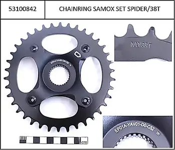 Chainring/Spider Combination Samox 38Z for Yamaha PW-ST, steel, CL52, HC104