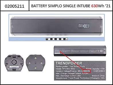 Simplo InTube Battery i630Wh PW-ST (OEM) Single InTube, Haibike & Winora, MY21