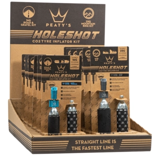 Peaty&#39;s Holeshot CO2 Tyre Inflator POS Box - 6x16g/6x25g - Mixed Colours